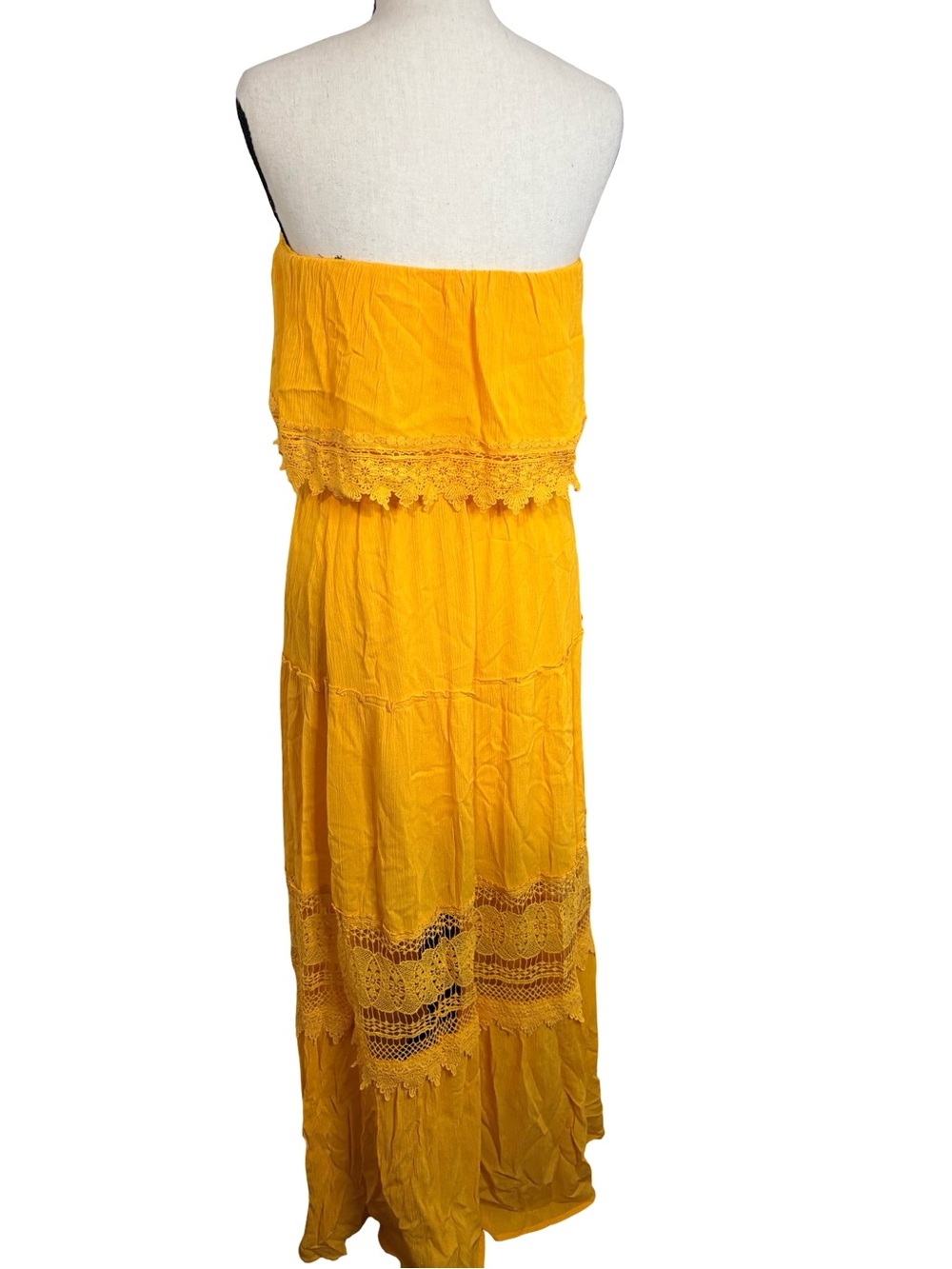 Forever 21 Yellow Boho Off Shoulder Crochet Lace Maxi Dress - Picture 4 of 13